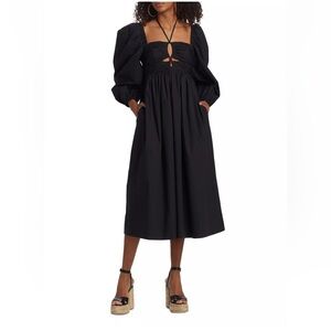 ULLA JOHNSON ALESSA RUCHED Black Puff Sleeve MIDI Maxi Dress Size 12 GORGEOUS!!!